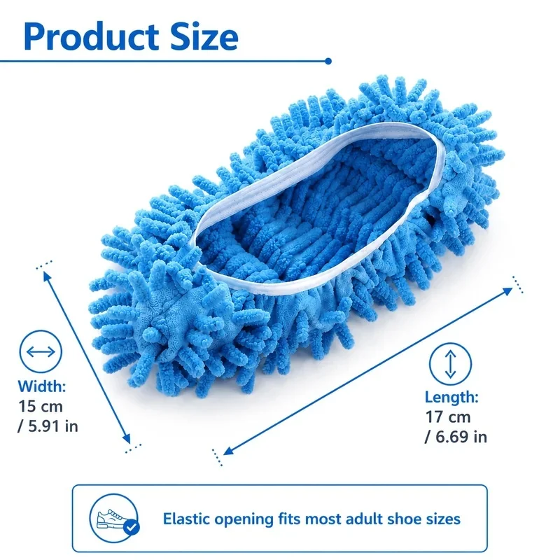 2PCS Microfiber Cleaning House Blue Mop Slippers Floor Cleaning Tool Shoe Covers Soft Washable Reusable