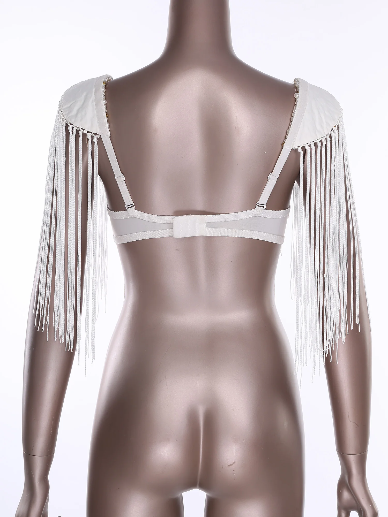 المرأة الرقص الشرقي هامش الصدرية البلاستيك الخرز شرابة تقليم دفع ما يصل الصدرية الأعلى مع لوحات الكتف أزياء الرقص اللاتينية حزب زي #4