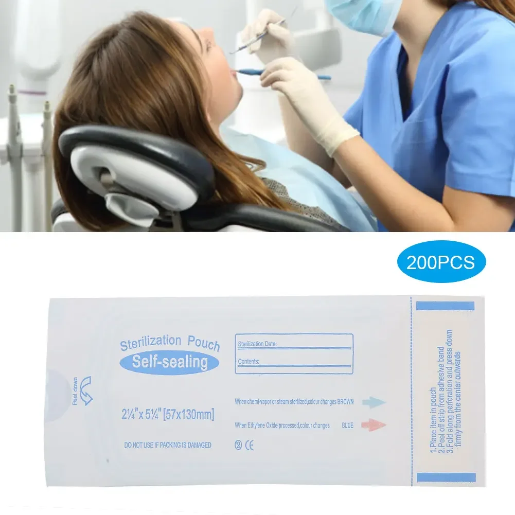 200pcs/box 57 X 130mm Dental Double-sided Tape Self-sealing Sterilization Disinfecting Bag Dental Pouches Accessory Bags Tools