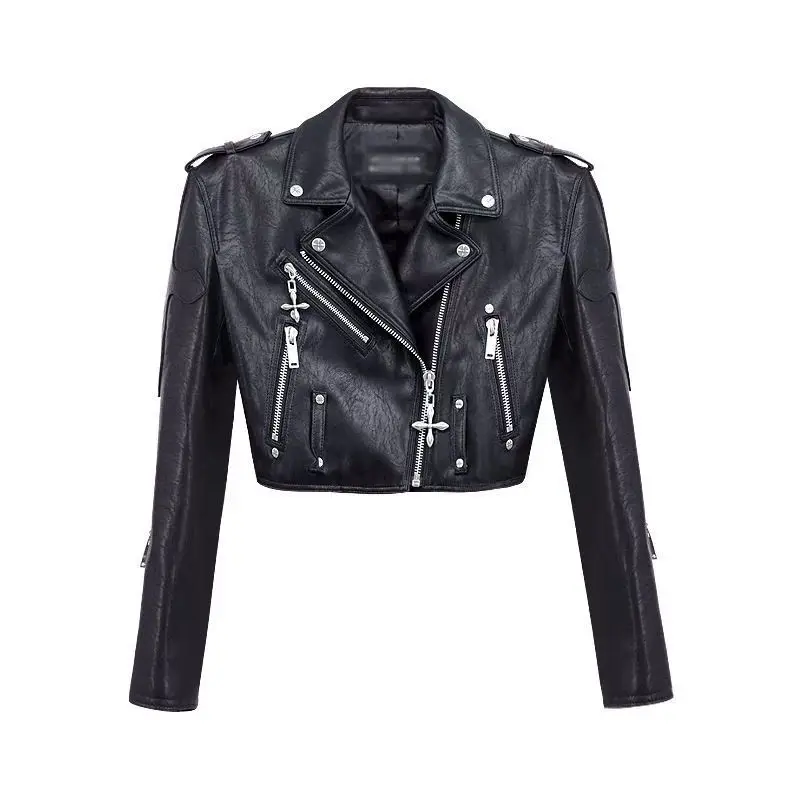 

2023 Spring And Autumn New Women's Black Leather Coat Slim Short Leather Jacket Female Clothing