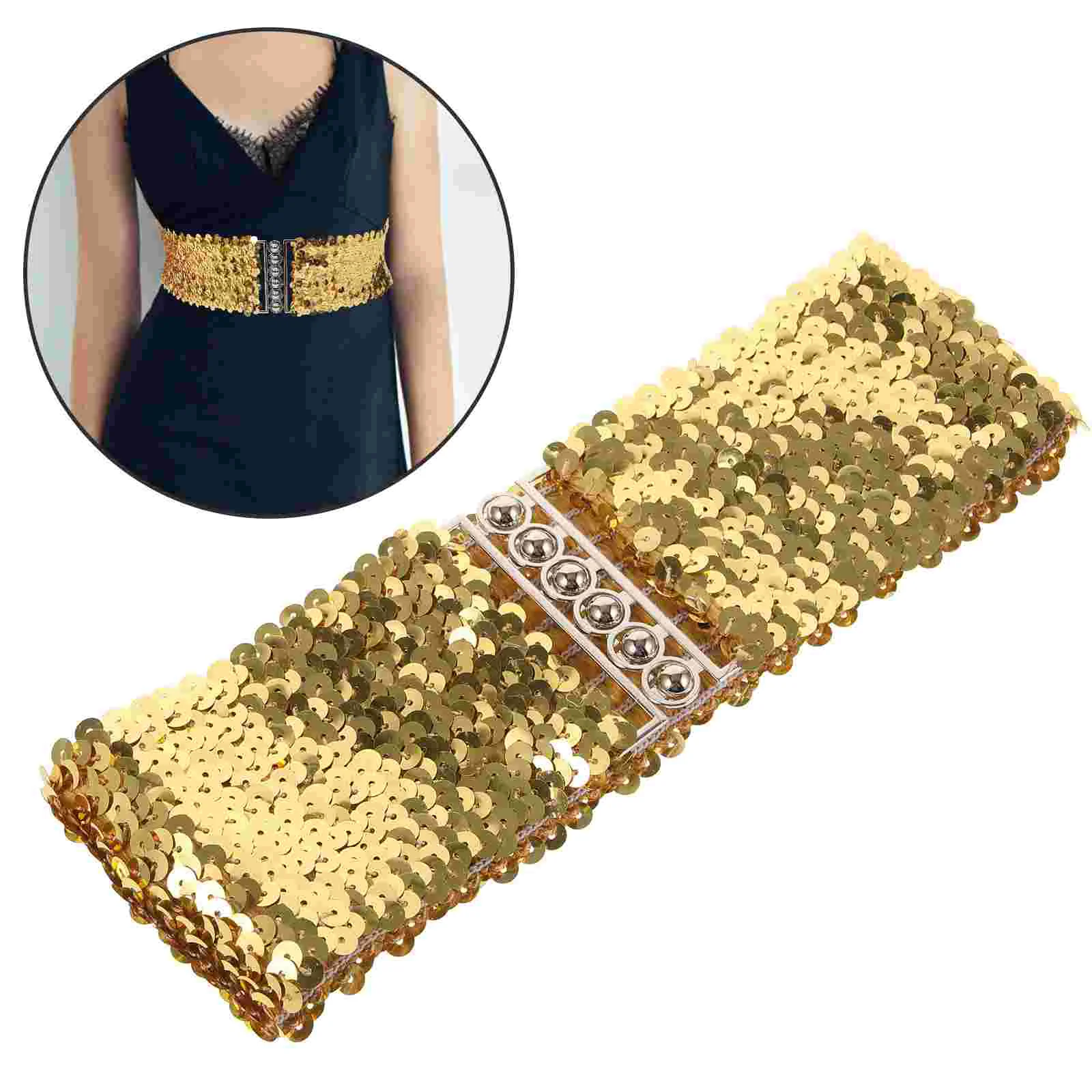 Sequin Belt For Women Buckle Elastic Coat Stretchy Cinch Dress Waist Belts Wide Dressy