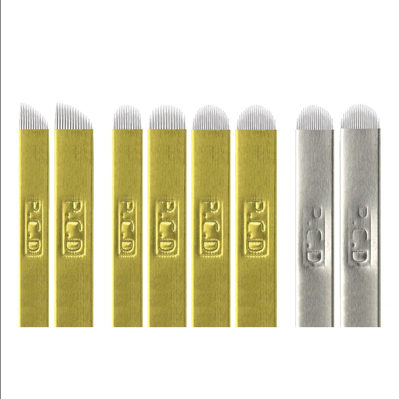 500 قطعة فضي/ذهبي Tebori PCD 12 14 18U شفرة Microblading إبر الوشم دليل تجميل دائم للحواجب المهنية #2