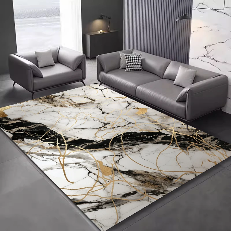 Modern Luxury Abstract Gold Marble Area Rug for Living Room Decoration Home Floor Carpet Durable Style Accent Piece