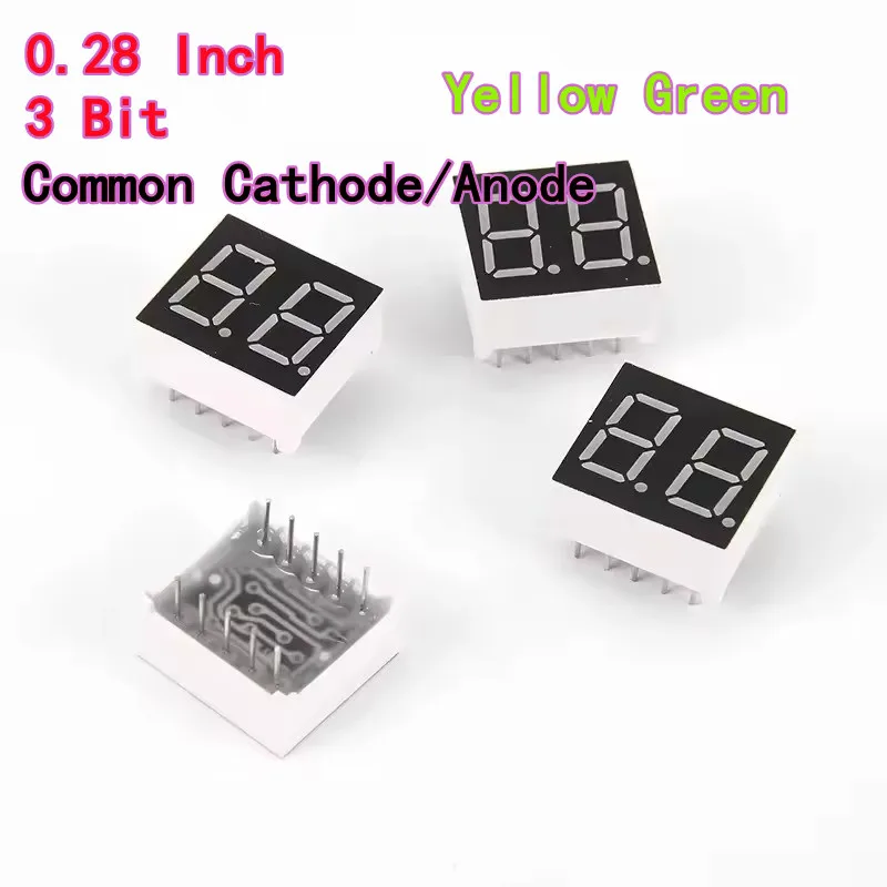 

10 шт. светодиодный дисплей 7 сегментов 0,28 дюйма 3 цифры желто-зеленый цифровая трубка общий анод катод AS BS цифровая трубка высокой яркости