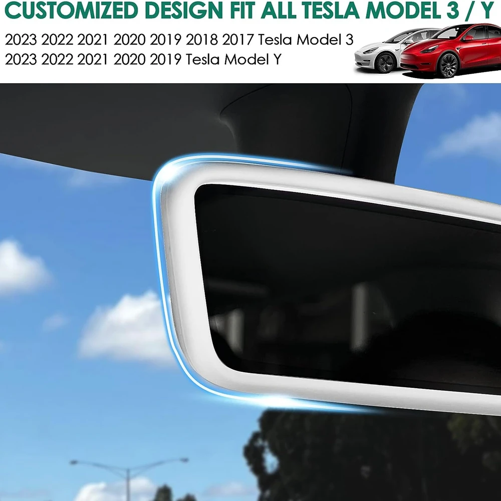 Rearview Mirror Protector Frame for Tesla Model 3 Y S X Highland 2024-2019 Center Console Accessories Silicone Rubber Cover Trim