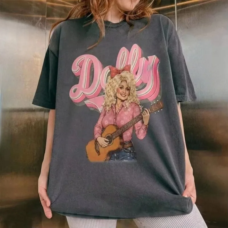 Dolly Parton T-shirt Country Music Cowboy Girl Pattern T-shirt Casual Couple Street Wear Women's Shirt
