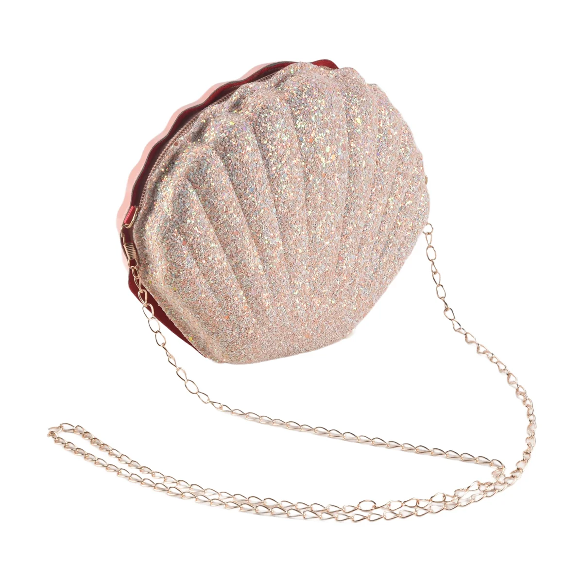 Women Girls Little Mermaid Seashell Purse Cross-Body Shoulder Bags Glitter Sequins Chain Evening Purse, Pink