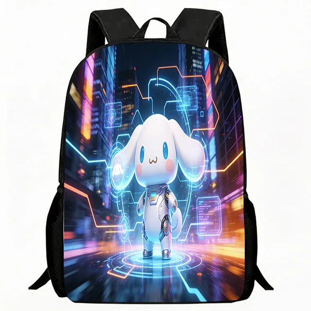 

Kids Bag Cyberpunk Robot Cartoon Dog Print Backpack Neon City Future Tech Design Adjustable Lightweight Breathable School Bag fo