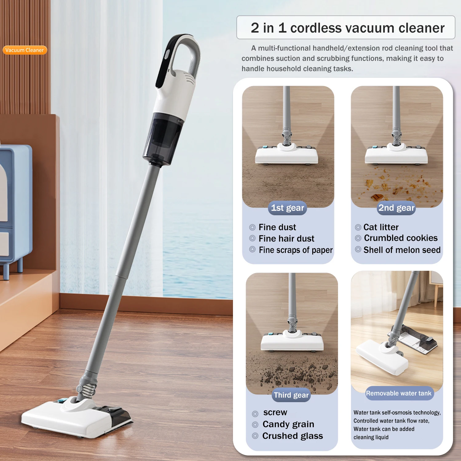Wireless vacuum & mopping combo with 3 adjustable modes for deep cleaning in various scenarios, easily keeping your home clean.