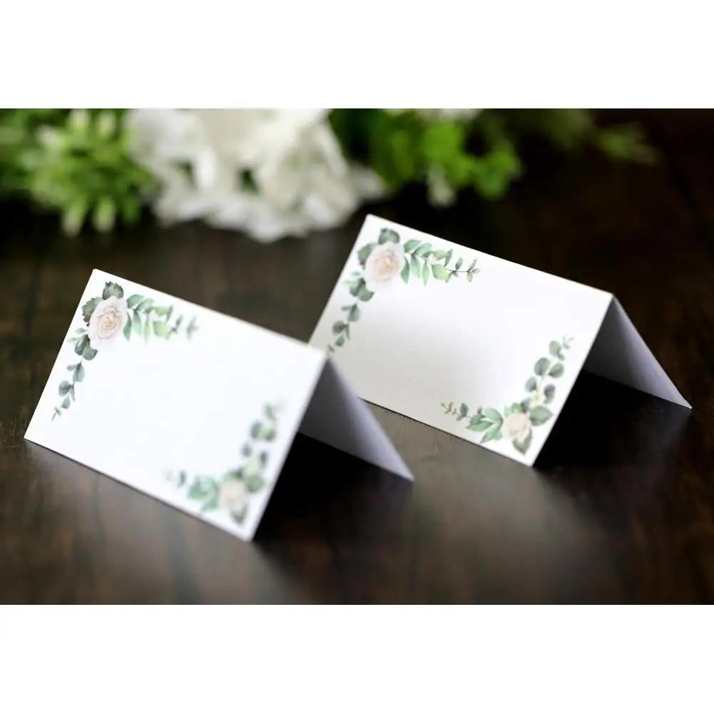 50pcs Wedding Place Cards Rose Leaves Table Seating Cards Easy Folding Floral For Reception Wedding Birthday Christmas Parties