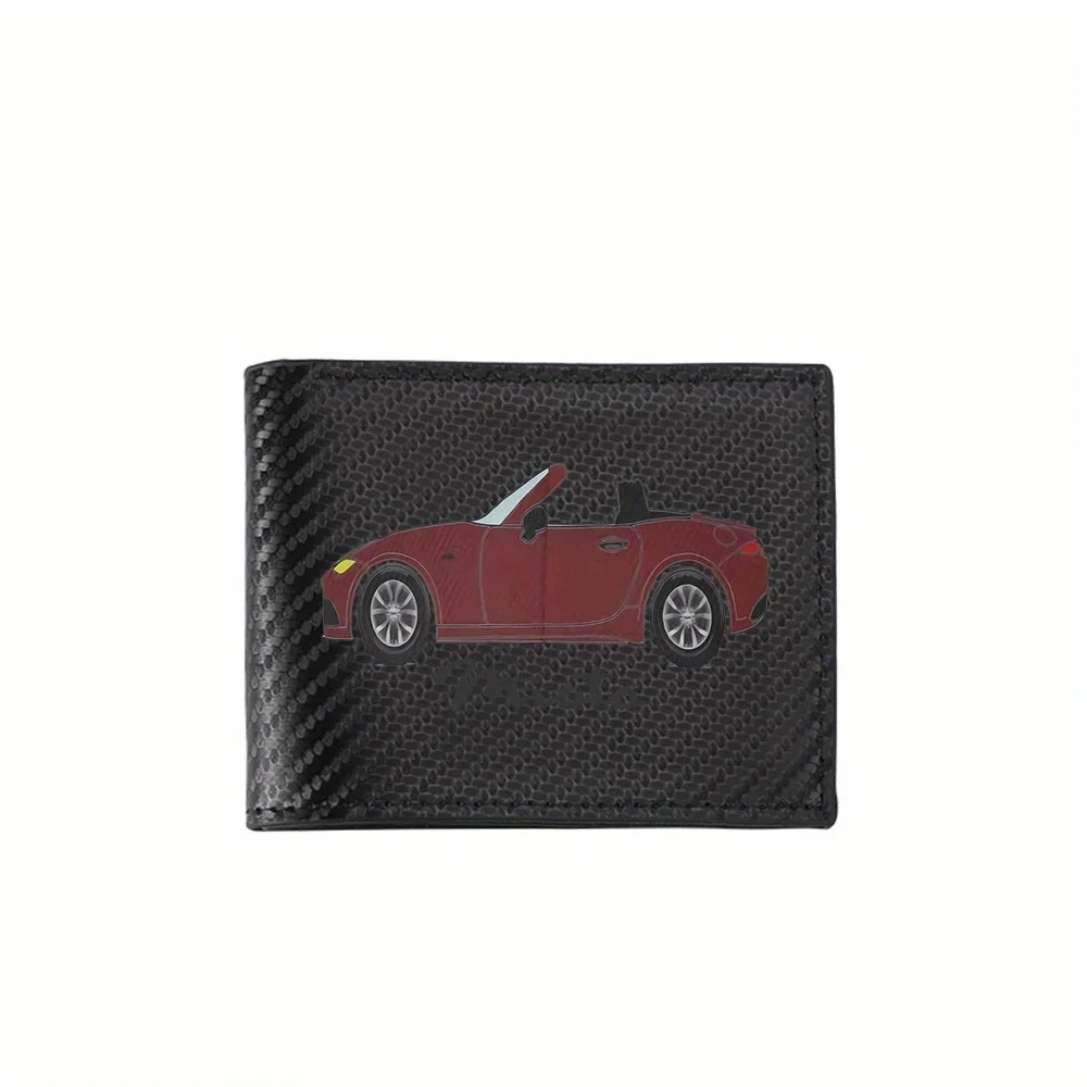 Red convertible car black background Men's Wallets Simple Business Modern Stylish Printing Design Gifts For Father Boyfriend Chr
