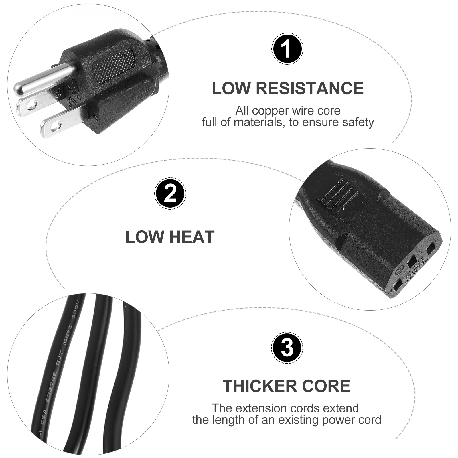 

16awg 3-Prong Power Cord Us Plug Extension Cable for Computer Display Printer Indoor Devices Power Cable Extension Cord