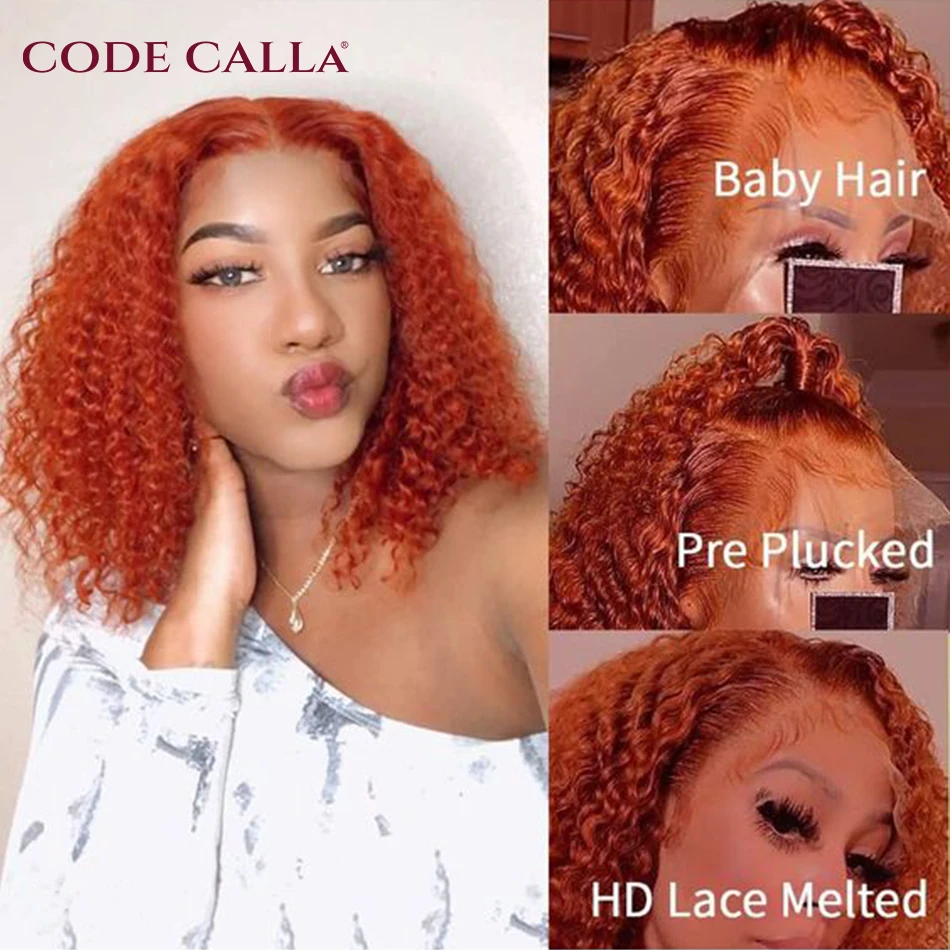 Ginger Orange 13x4 Lace Front Human Hair Wig Curly Short Curly Bob Wig Glueless Lace Frontal Wigs Short Curly Human Hair Wigs