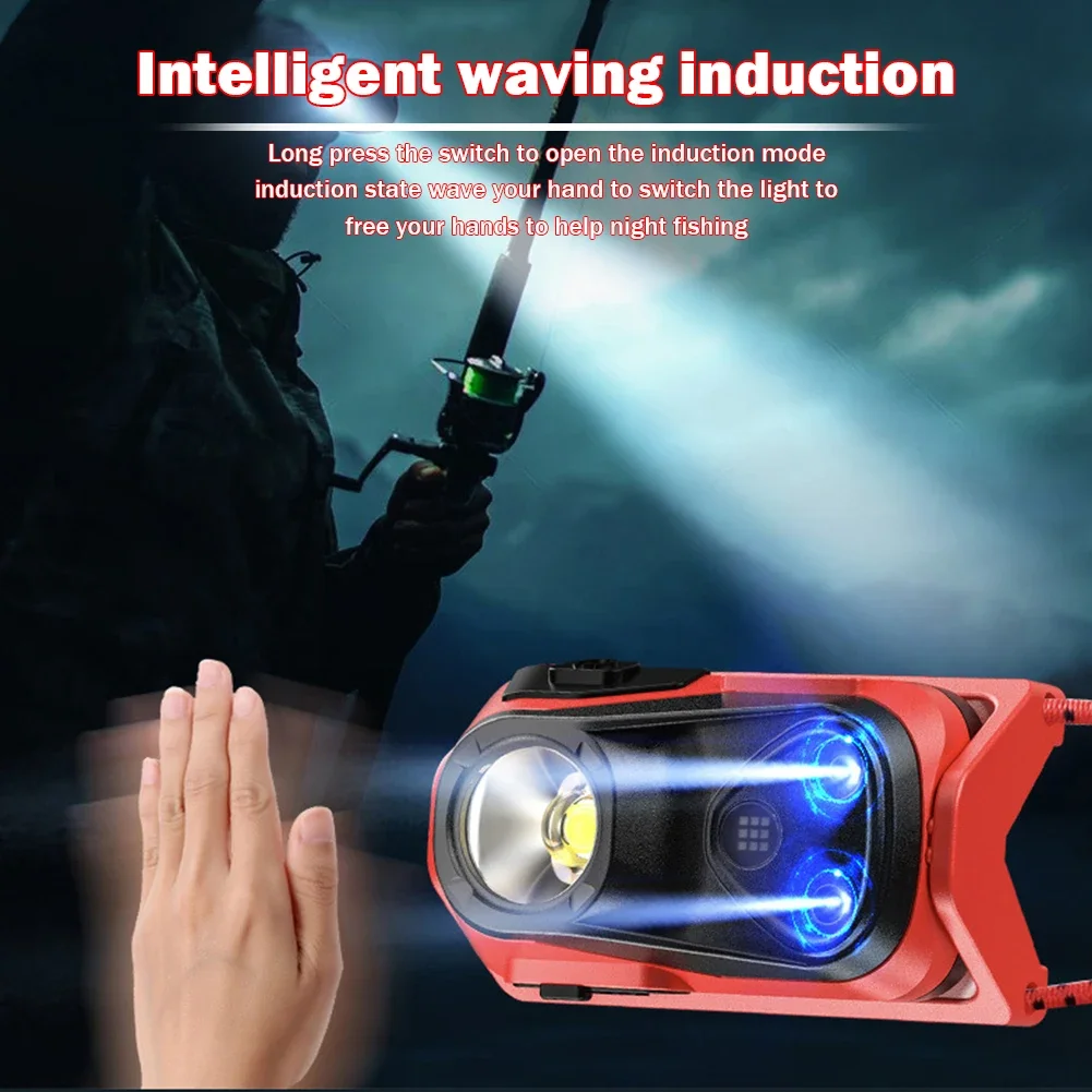 Portable LED Headlamp Intelligent Waving Sensor Rechargeable Head-mounted Flashlight High Brightness for Outdoor Emergency