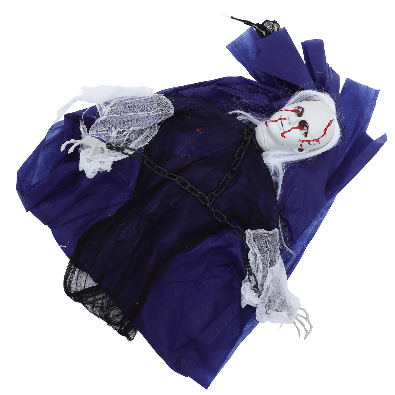 

LED Eyes Sound Activated Ghost Halloween Outdoor Hanging Decoration White Hair Blood Face Scary Ghost