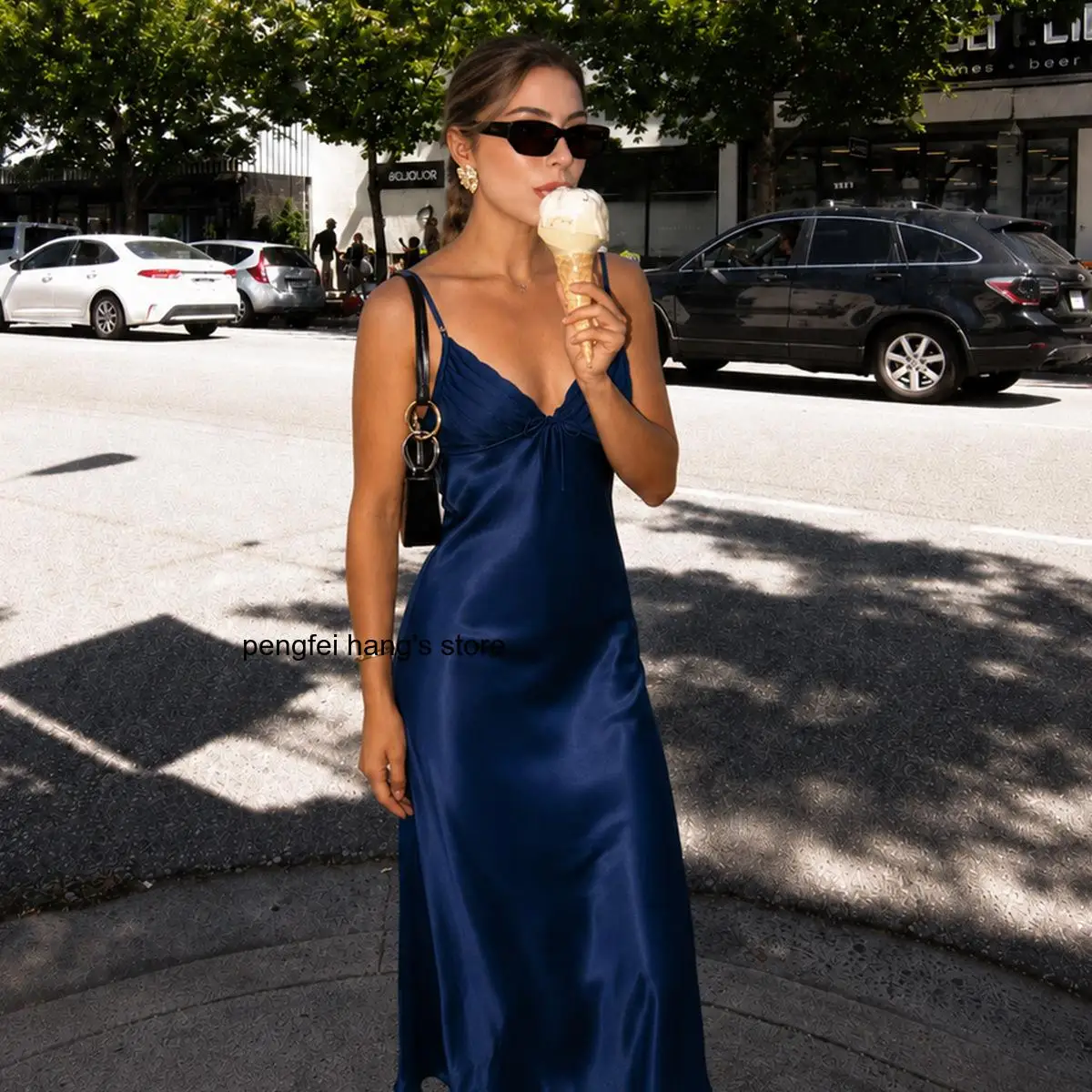 Summer Sexy Long Slip Nightgown for Women Ice Silk Fabric Side Split Design Bow Ornament Elegant Home Sleep Dress