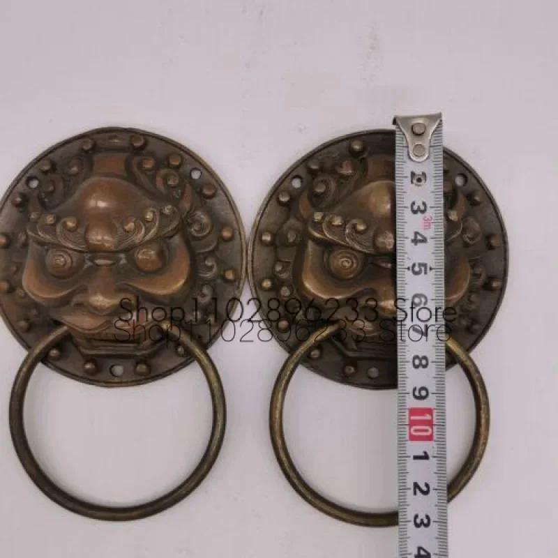 A Pair Ancient Chinese Lion Head Door Pulls Knocker Rings Brass Asian Decor