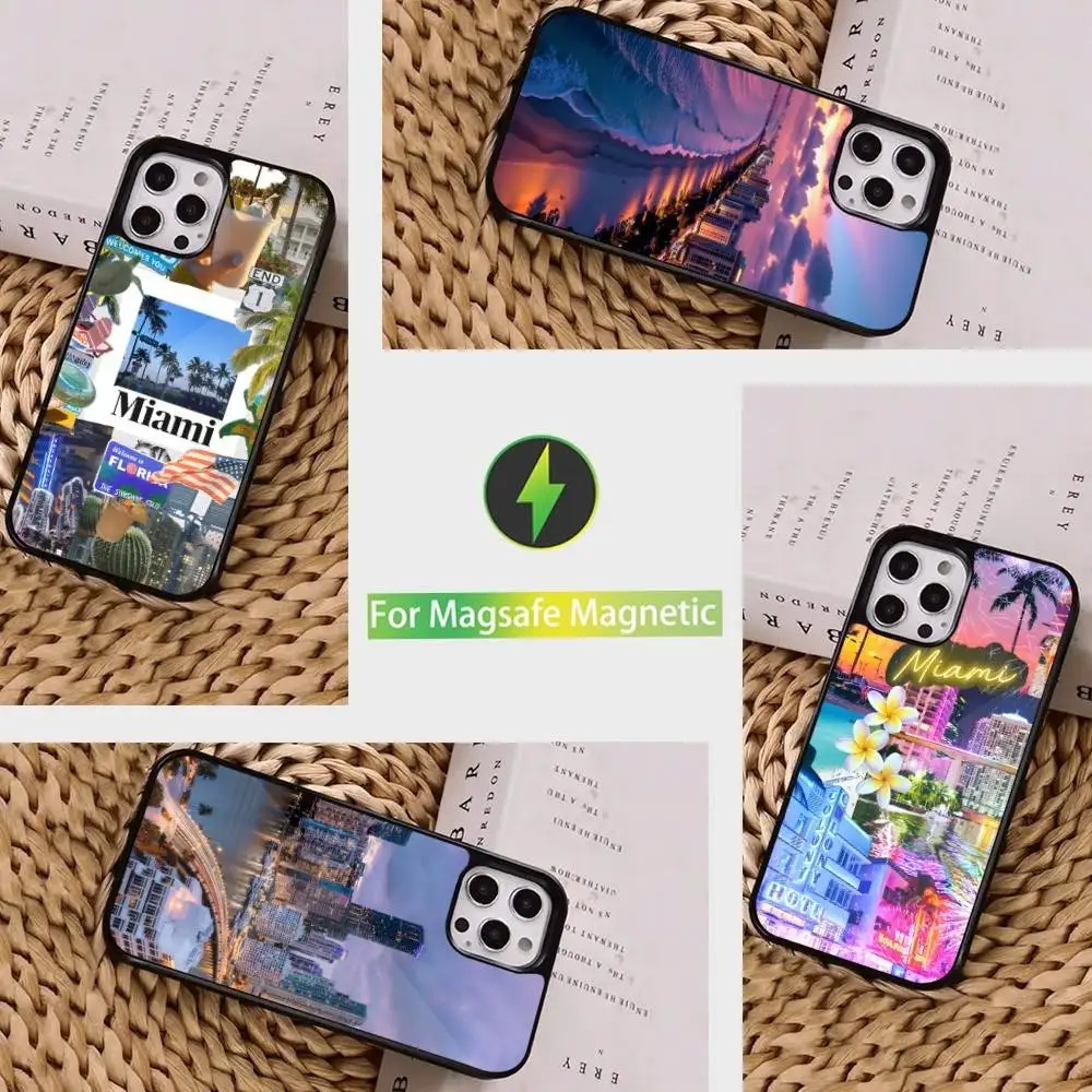 

Summer Art Miami Florida Phone Case For iPhone 16,15,14,17,13,12,11,Pro,Max,Plus,Mini, Magsafe,Magnetic Wireless Charging Case