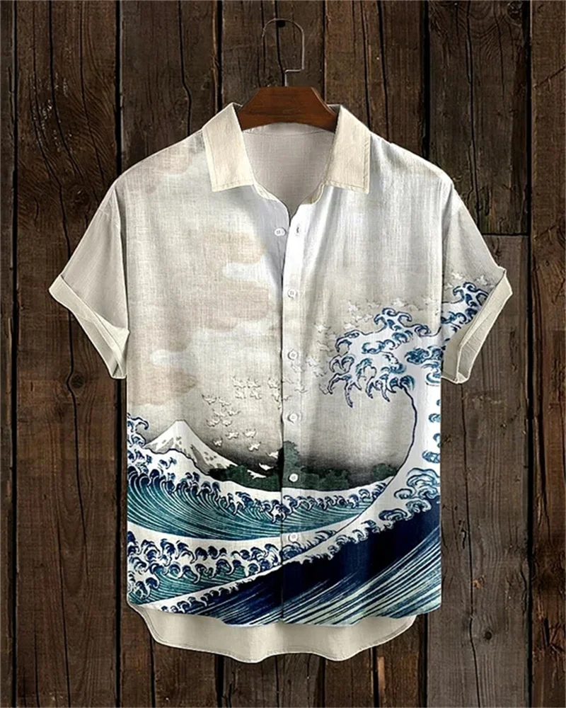 2024 New Summer Linen Shirts Men Lapel Shirts T-Shirts Fashion Clothing Shirts Luxury Social Hawaiian Shirts Oversized 5XL