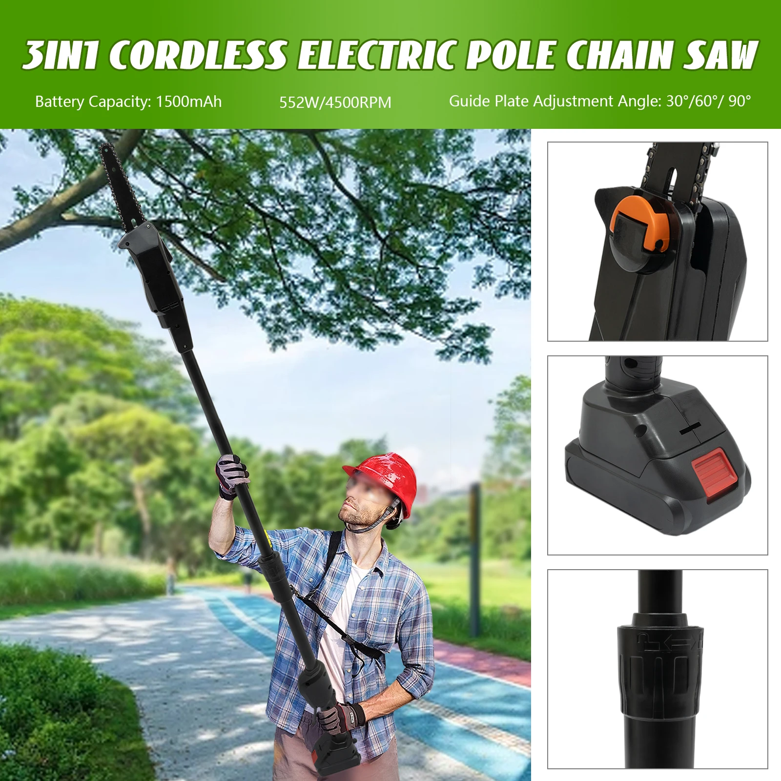 Lightweight Lithium Battery Chain Saw with 552W Motor, High-Performance Manganese Steel Chain, Non-Slip Handle, Ideal for Safe