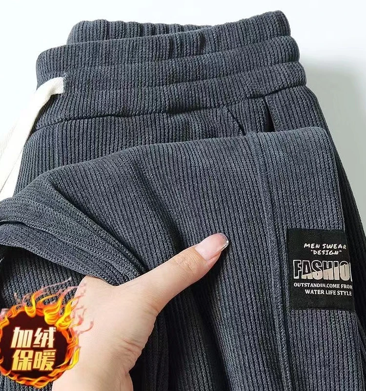 

Мужские вельветовые спортивные брюки Thiened Fce на подкладке, осень-зима, свободные длинные брюки большого размера с манжетами, модная повседневная одежда