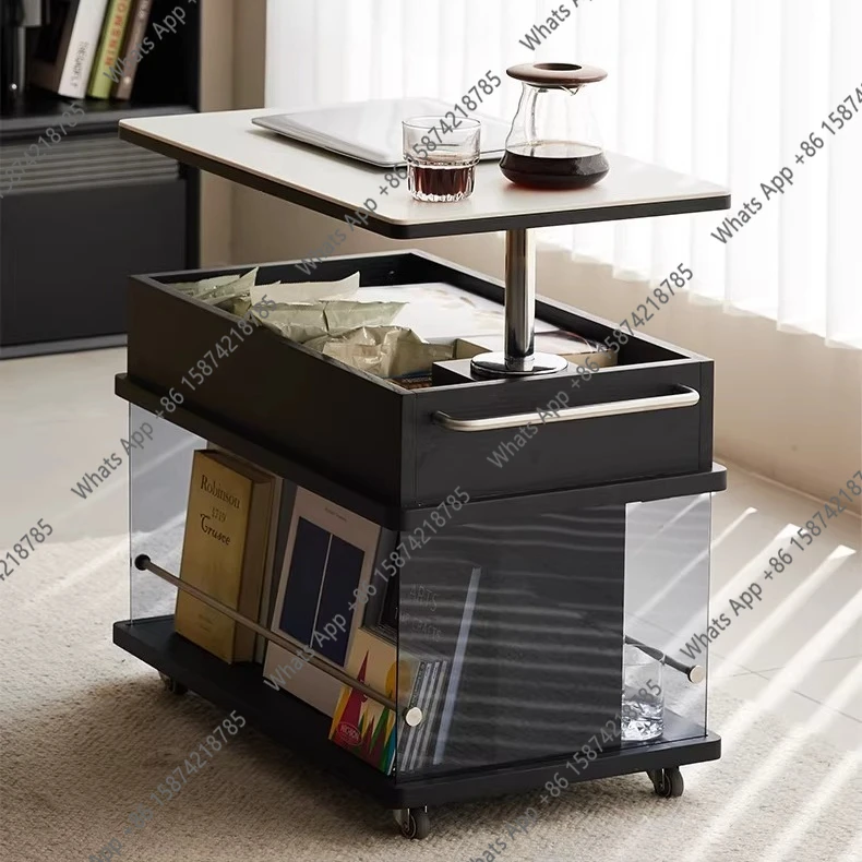 Light luxury solid wood liftable coffee table living room household small apartment balcony tea table modern simple mobile