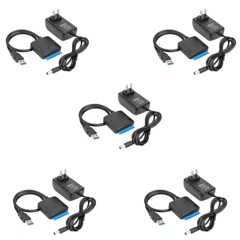 5X USB To Sata Data Cable, 2.5/3.5 Inch USB3.0 Easy Drive Cable Sata Hard Disk Adapter Cable(US Plug)