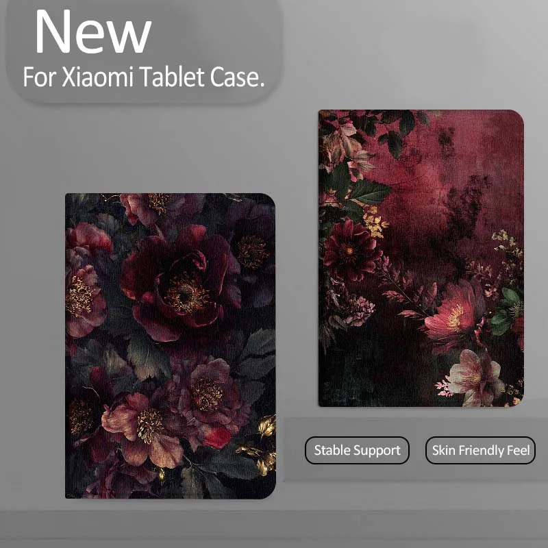 

Vintage Floral Dark Red Tablet Case For Xiaomi Redmi Mini Pad SE K 2 4 5 6 7 8 2023 2025 11 8.8 11.2 10.1 Pro Gift