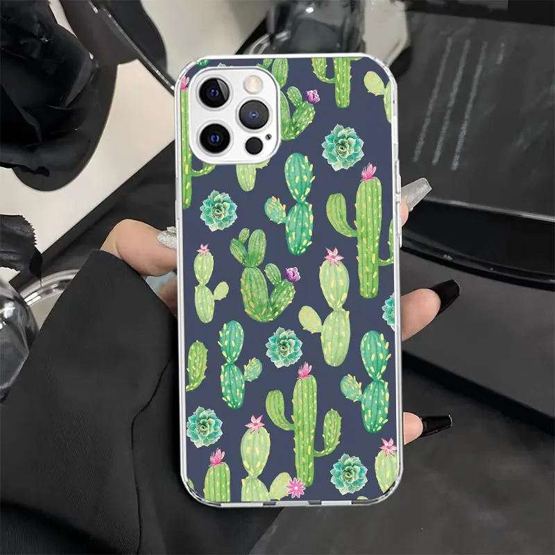 Cartoon Cactus Green Plants Phone Case Cover for iPhone 16 15 14 Plus 13 12 Mini 11 Pro Max X XS XR 7 8 + SE Apple Soft Shockpro