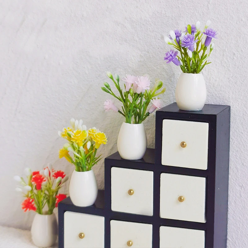 1Pc Dollhouse Bouquet Potted Plants Model Mini Simulation Micro Landscape Doll House Garden Flower Bonsai Decor Accessories