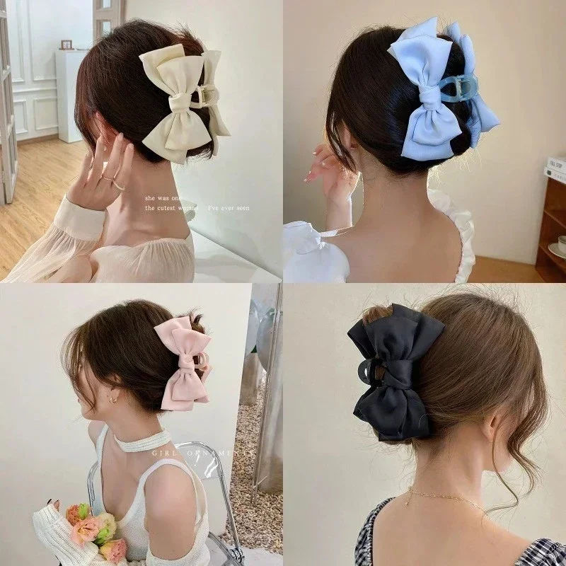 

1PCS Bow shark clip Fashion Women Bow Hairpin Korean Version Of Solid Color Butterfly Satin Hair Clips Girls Hair Headwear ﻿