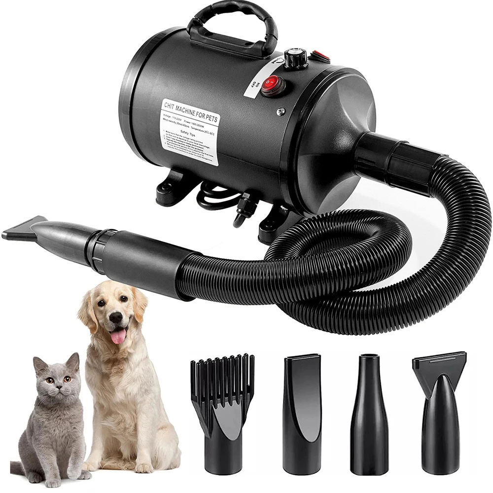 Podofo 2800W 5.2PK Hondenföhn voor Hondentoilettering, Warme Lucht, Snelle Stille Hondenföhn, Droogmachine met 4 Nozzles, 1 Kam, Hoge Snelheid Hondenföhn