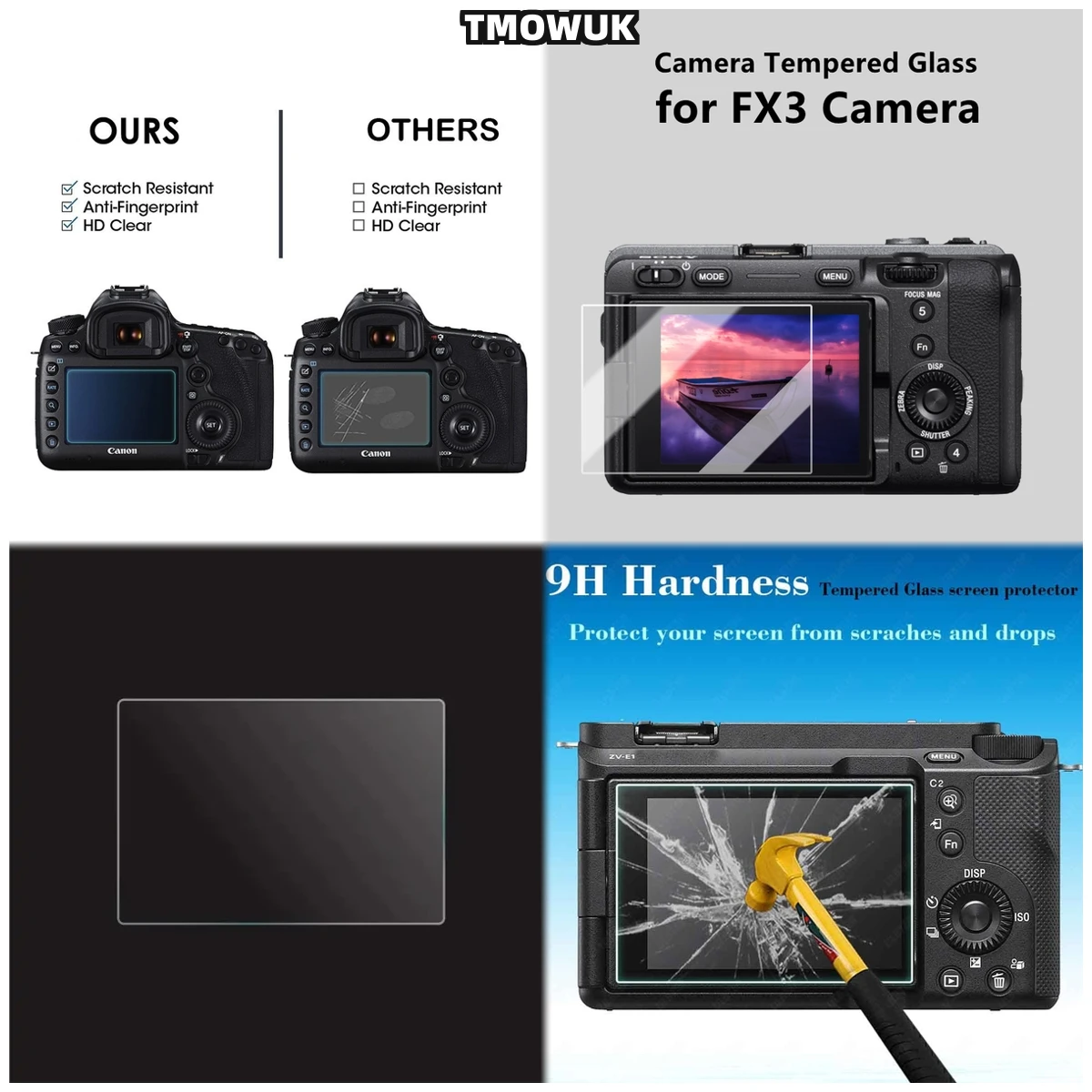 

For A7S3 A7R3 A7RM3 A7RMII A7MII A7MIII A7C, 9H Tempered Glass Screen Protector, Scratch-Resistant Film.