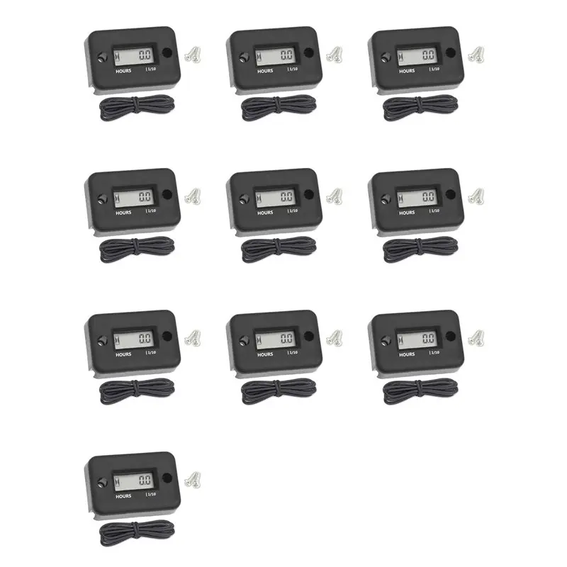 Leading-Edge-10X Waterproof LCD Display Digital Hour Meter Inductive Timer For Bike Motorcycle ATV Snowmobile Engine, Black