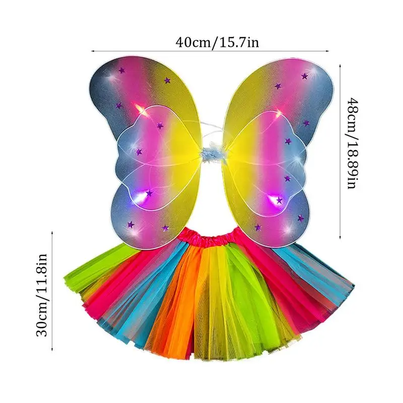 Trajes de hadas para niñas, varita de mariposa, accesorios de Cosplay con luces, disfraces de hadas para niños, alas de hadas, 4 piezas