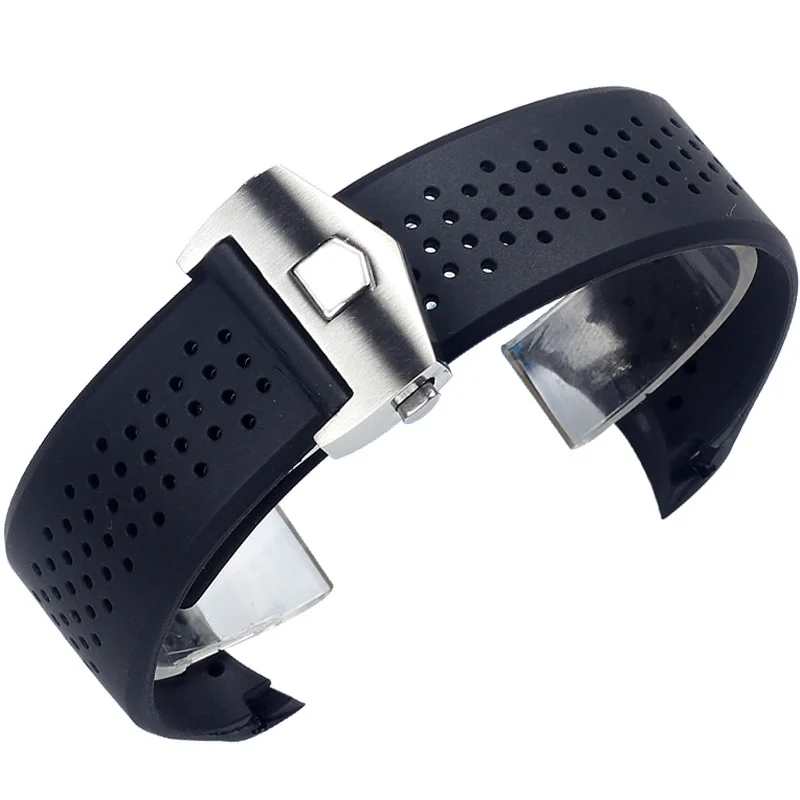 

Ремешок для часов TAG HEUER GRAND CARRERA, водонепроницаемый спортивный ремешок, мягкий силиконовый дышащий мужской браслет из черной резины для часов