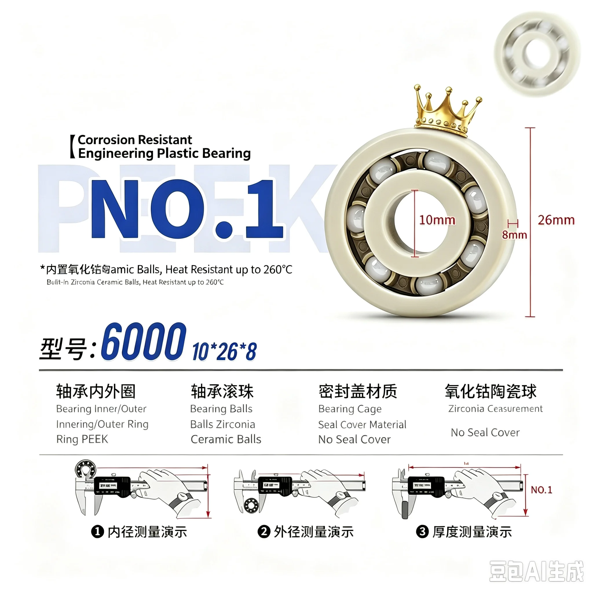 PEEK engineering plastic bearing 6000 6001 6002 6003 6004 6005 6006 6007 6008 6009 6010 6011 6012 6013 6014 6015 Double-sided se