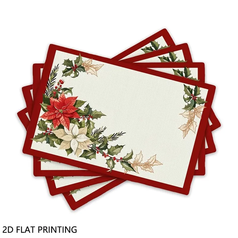 VIKAMA Christmas Linen Placemats, White Gold Silver Stars Ornaments, Absorbent Easy Clean, Coffee Table