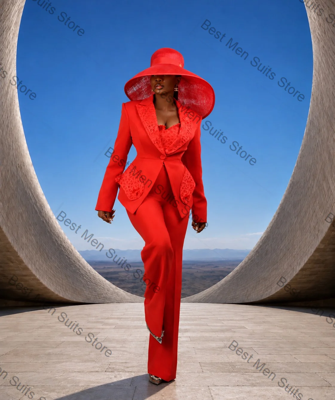 Autumn Women Suit Pants Set 2 Pcs Red Blazer+Trousers Luxury Formal Office Jacket Customized Wedding Tuxedo Guest Coat