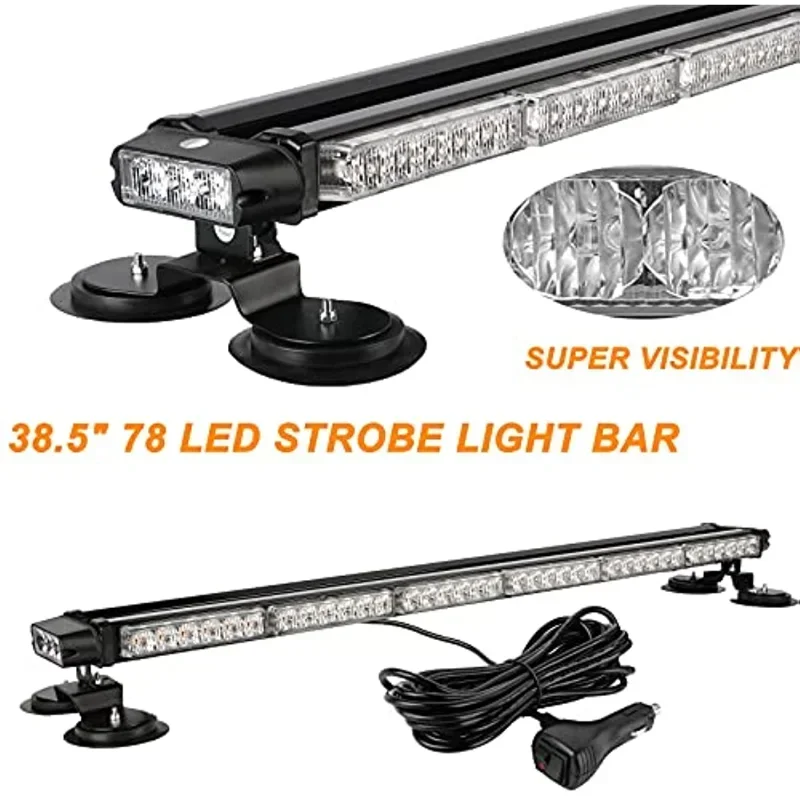 38.5-Inch 78 LED Strobe Lamp Strips Double-Sided Flashing High Intensity Emergency Warning Flash Strobe Lamp with Magnetic Base