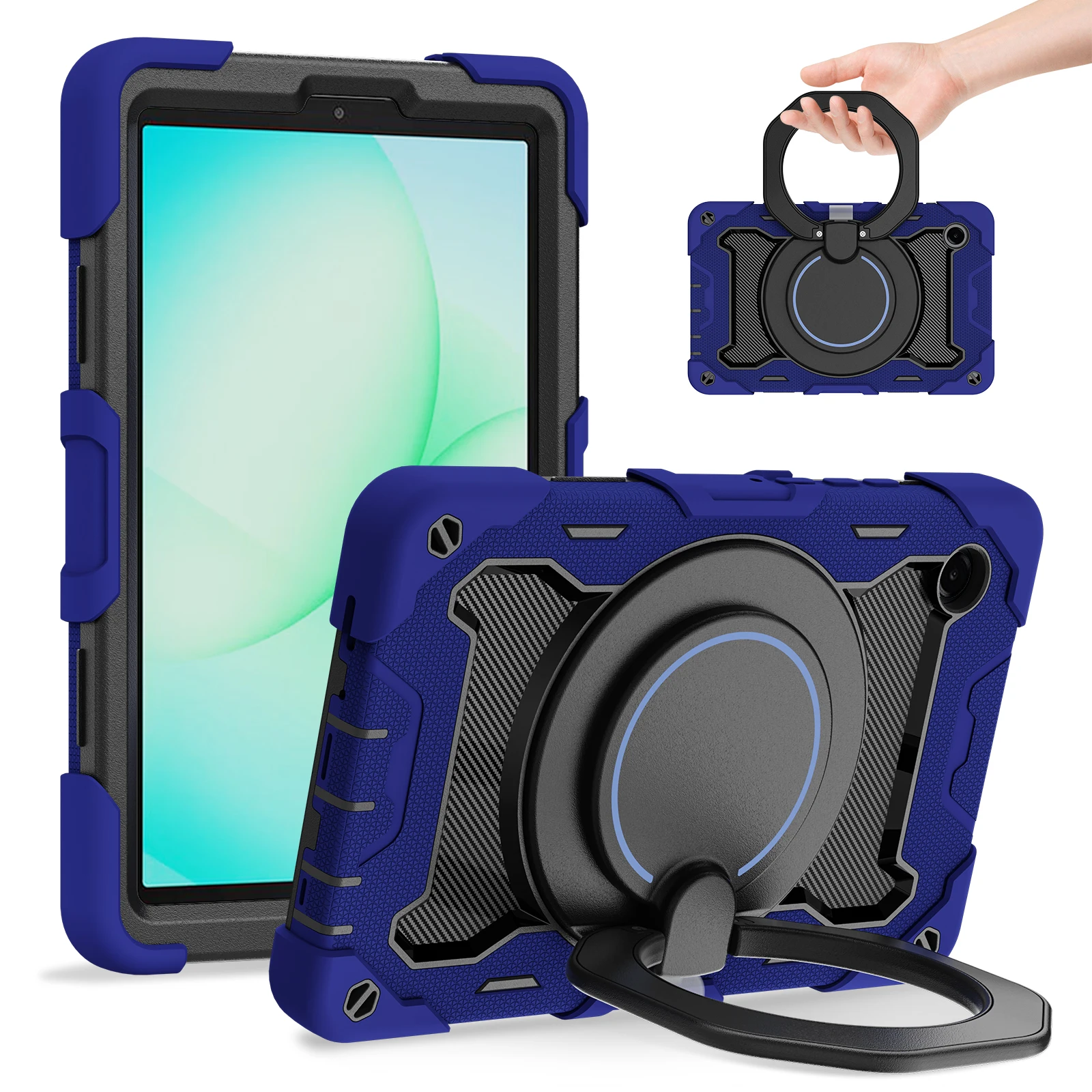 

For Samsung Galaxy Tab A11 Case with Kickstand PC + Silicone Shockproof Rugged Tablet Cover - Navy Blue