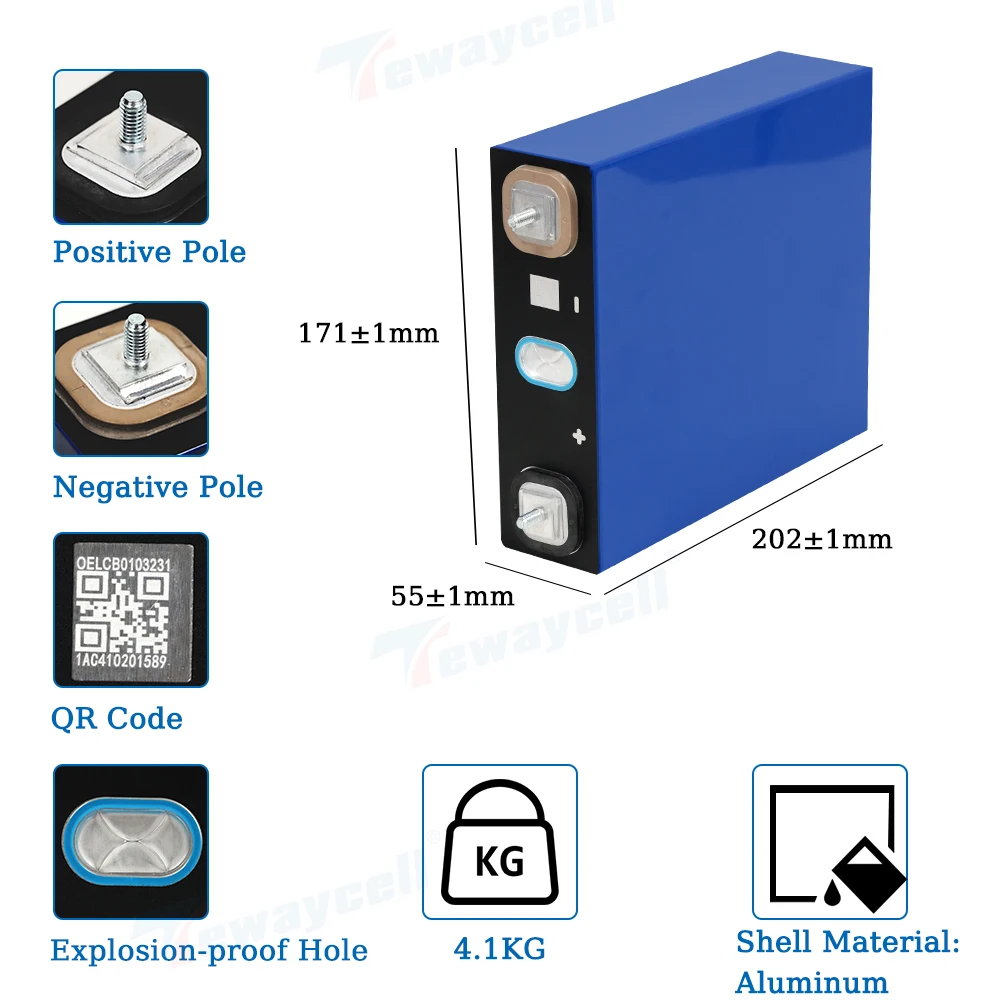 Tewaycell 200Ah Lifepo4 akumulator 3.2V 210AH akumulatory fosforan litowo-żelazowy pryzmatyczny samochód solarny RV u nas bez podatku