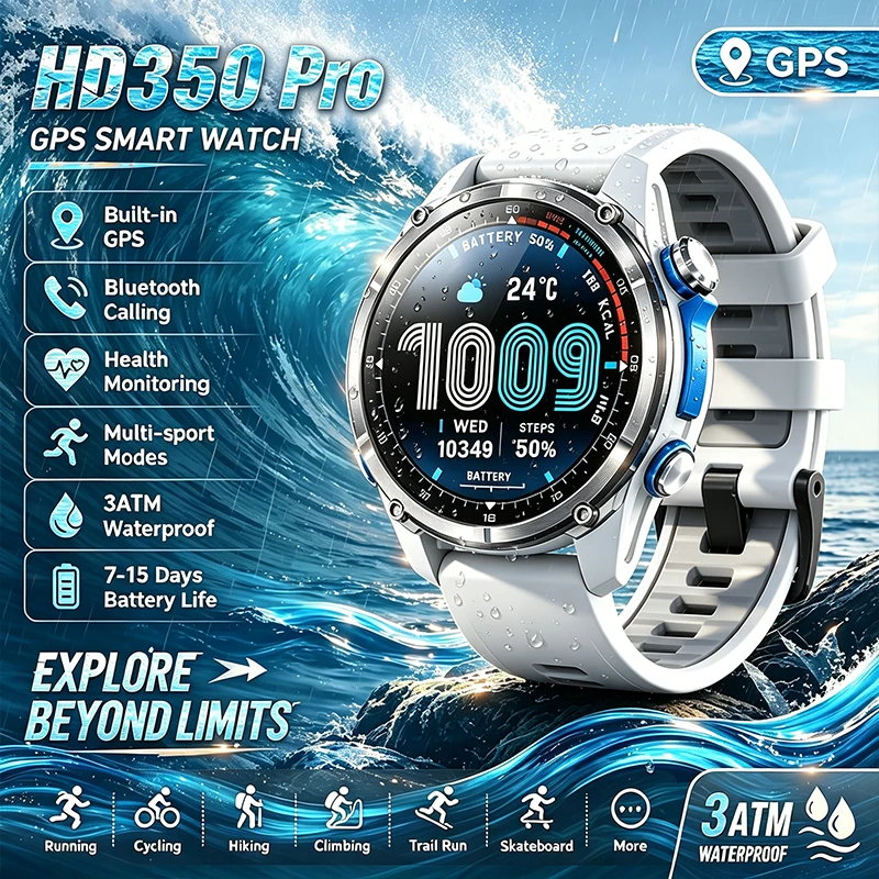 HD350Pro Smart Watch GPS Positioning Health Monitoring 3ATM Waterproof 100+ Sports Modes Altitude Barometer Compass Smart Watch