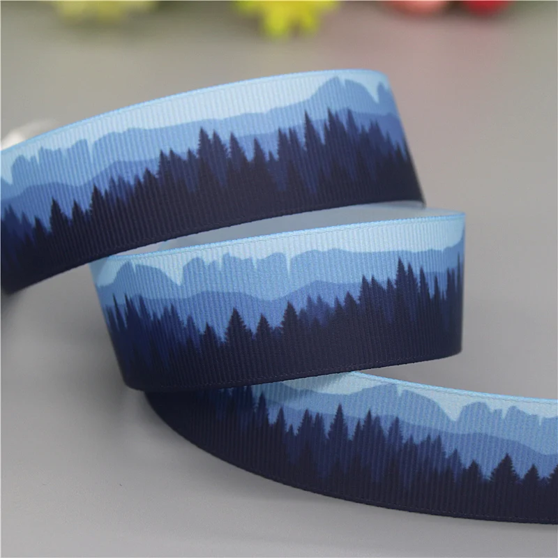 DUWES 50yards Mountain Tree Printed Grosgrain Ribbon Accessories Material Headwear Decoration DIY Sewing Craft D2223