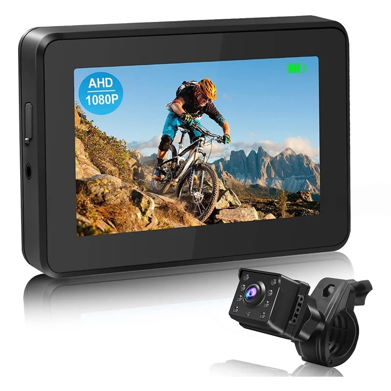 1080P Bike Camera 4.3Inch Screen Monitor Bicycle Bike Mirror Bike Rear View Camera For Bicycle, Mountain Bike, Road Bike