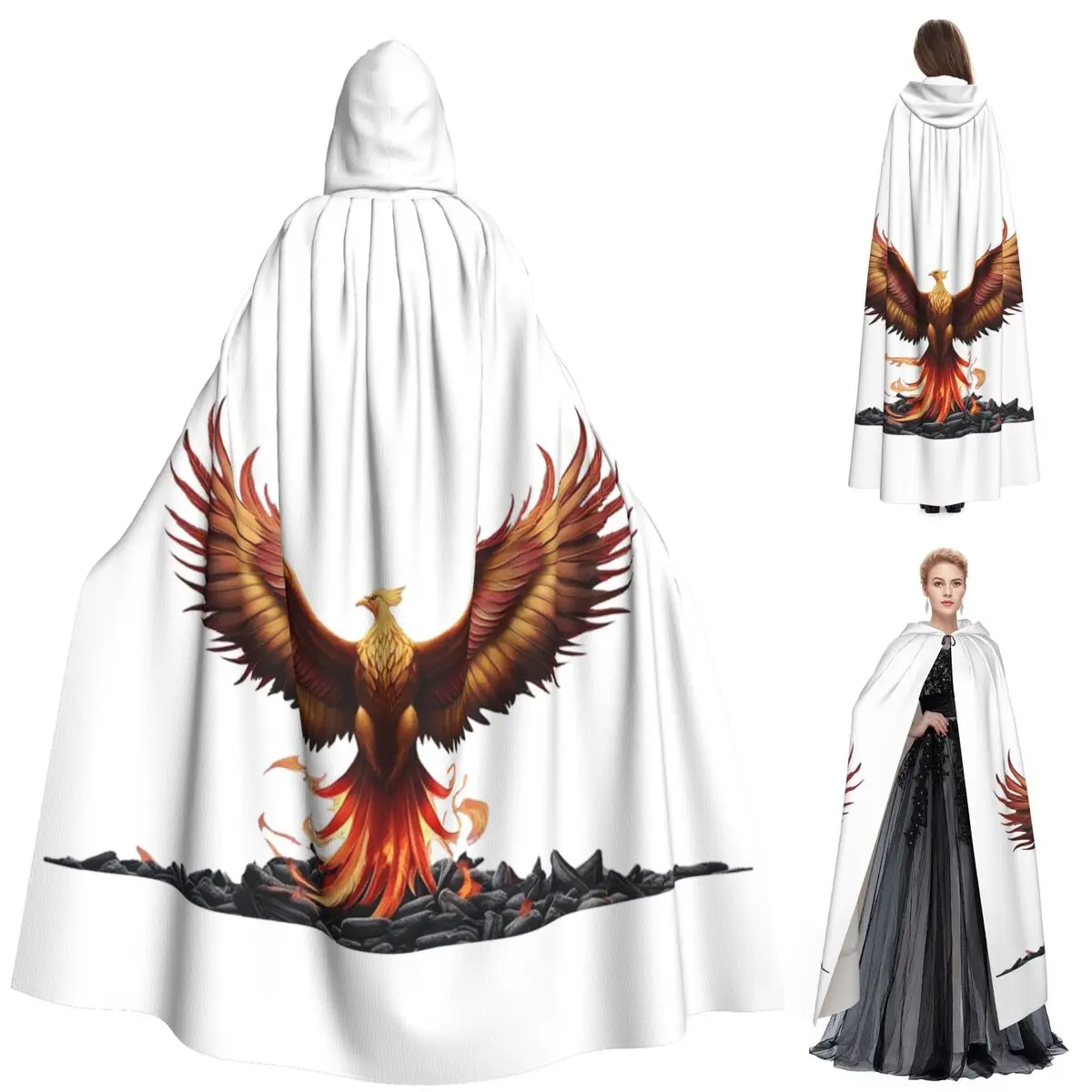 

Феникс растущий из пепла, длинный плащ с капюшоном, средневековый костюм ведьмы, накидка для косплея, пальто на Хэллоуин для взрослых, унисекс