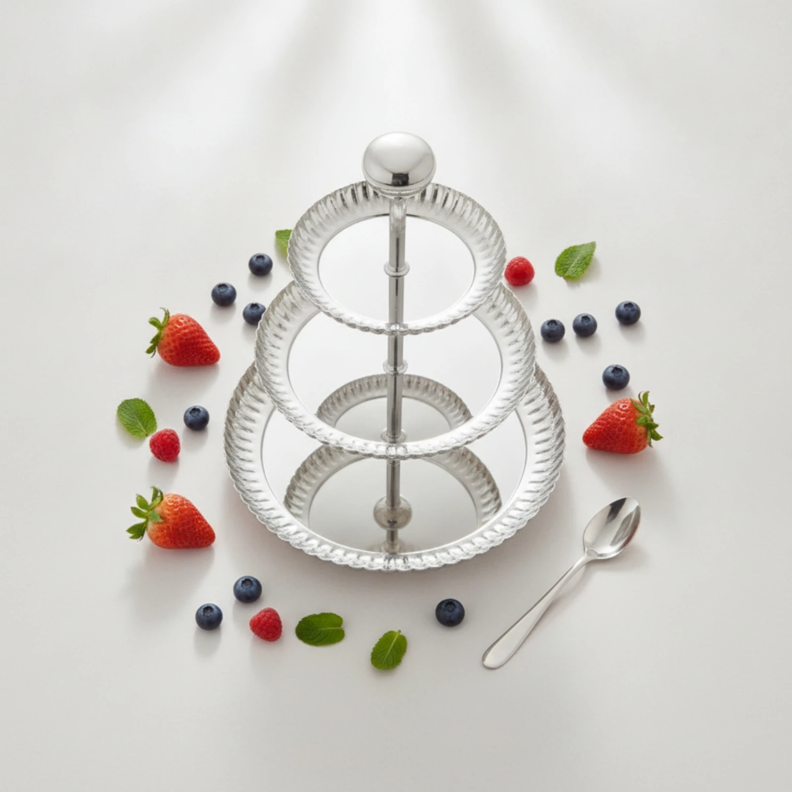 3-Tier Serving Tray Silver Tiered Serving Stand with Handle Round Cupcake Stand Elegant Appetizer Rack Versatile for Party Hosts
