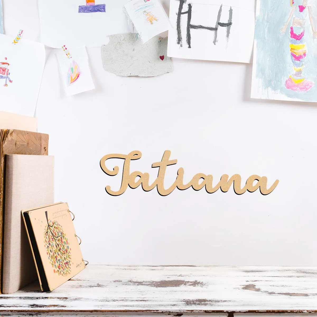 1 Stück Cartoon Jatiana Beispiel personalisierter Text lasergeschnittenes Schild Holzschild Holztafel Weihnachtsdekorationen