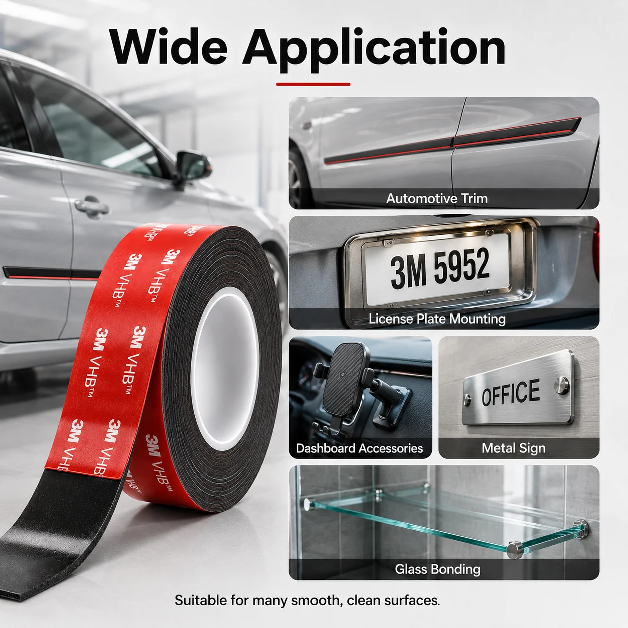 Original 3M 5952 VHB Double Sided Tape Strong Adhesive Foam Tape 1.1mm Thickness Waterproof Heat Resistant for Car Mounting image 3