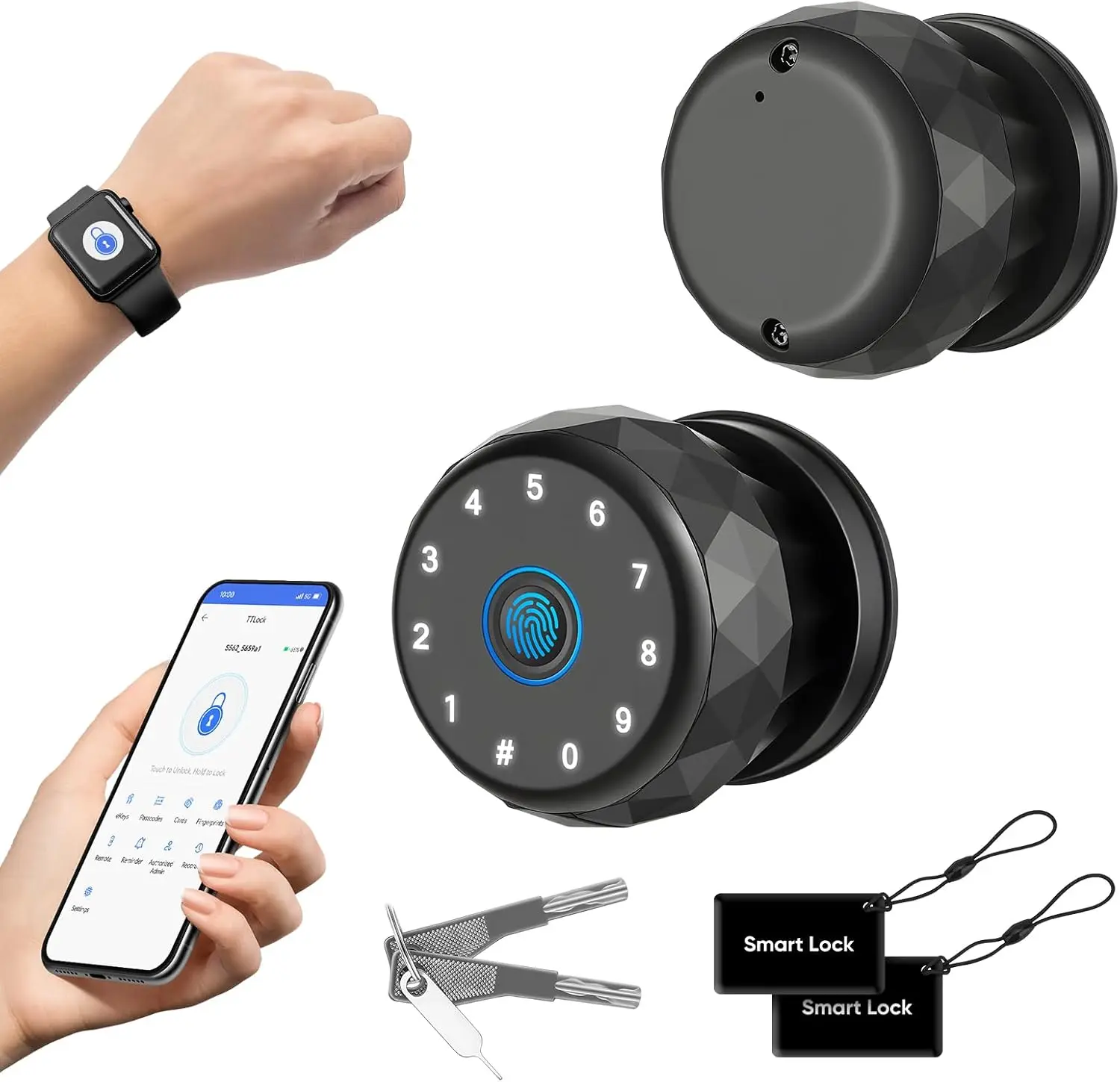 

Smart Fingerprint Door Lock with Keypad, App Control, 6 Unlock Ways for Front Door Security